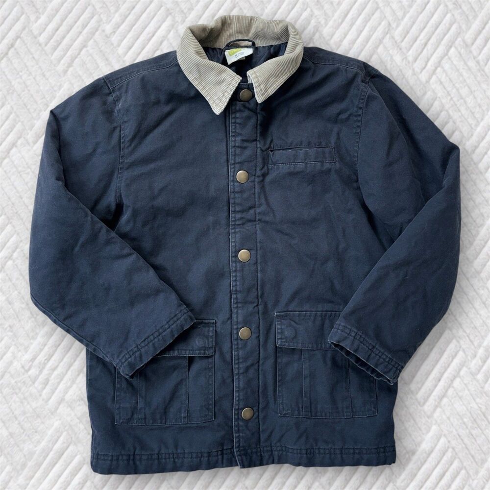 Crazy 8 Boys M 7/8 Dark Gray Canvas Jacket Corduroy Collar Quilted Lined Coat